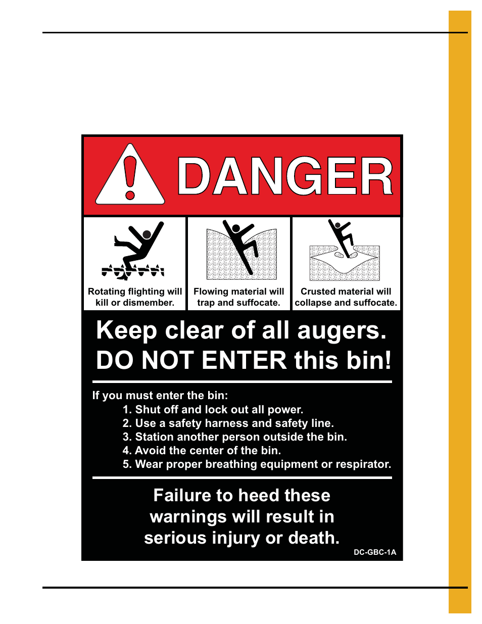 Keep clear of all augers. do not enter this bin | Grain Systems Tanks PNEG-1070 User Manual | Page 13 / 80