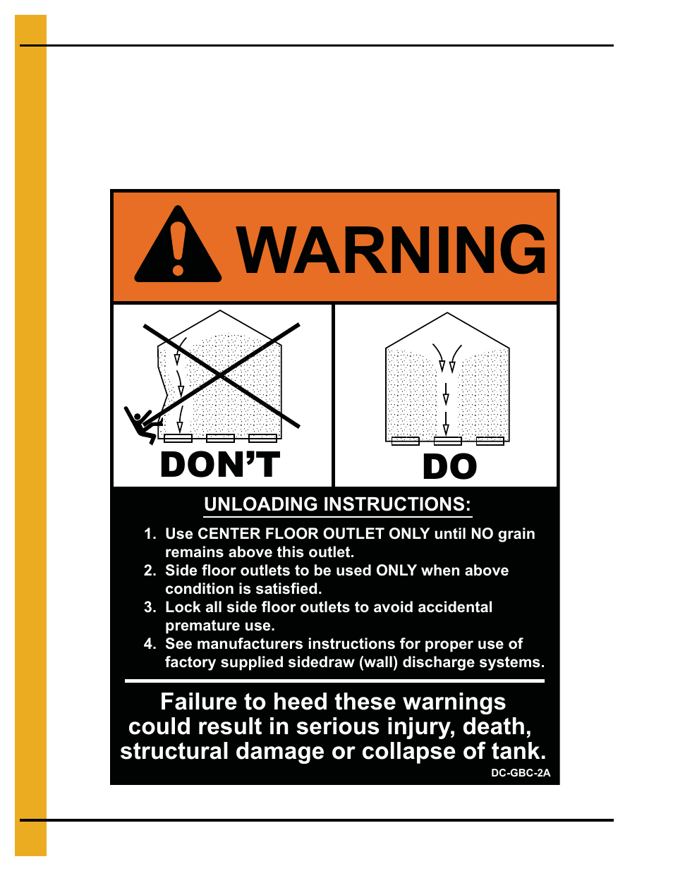 Warnin, Don’t do | Grain Systems Tanks PNEG-1070 User Manual | Page 14 / 80