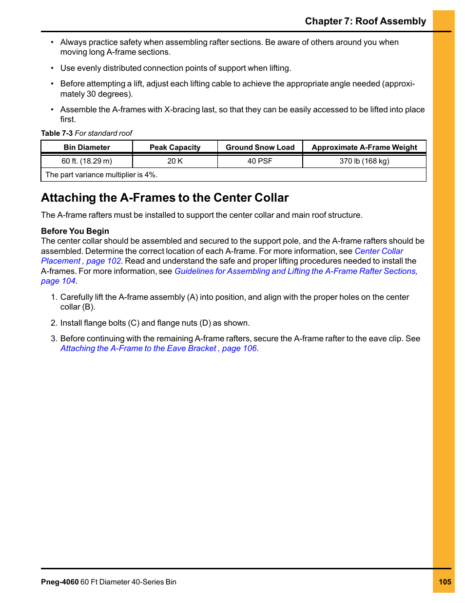 Attaching the a-frames to the center collar | Grain Systems Tanks PNEG-4060 User Manual | Page 105 / 166