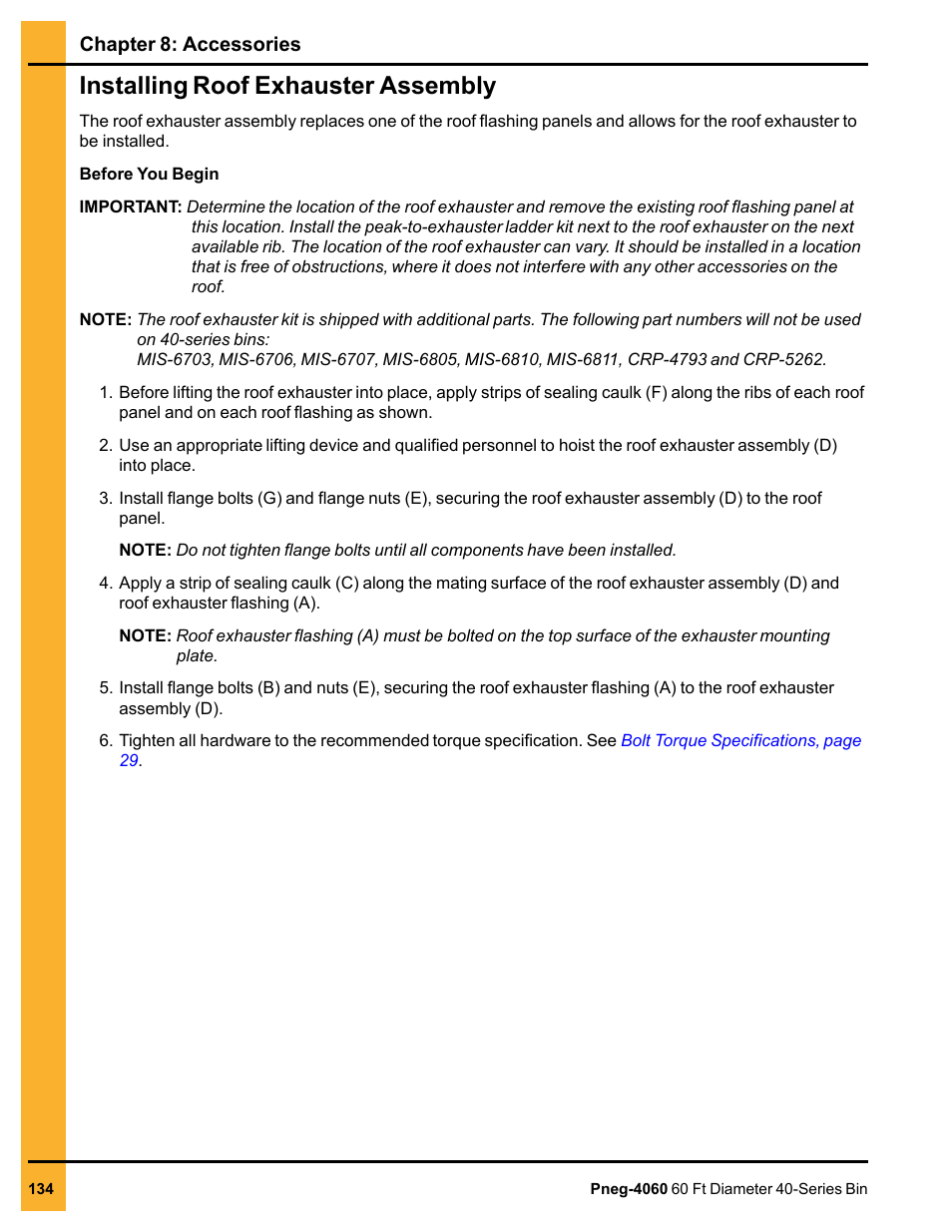 Installing roof exhauster assembly | Grain Systems Tanks PNEG-4060 User Manual | Page 134 / 166