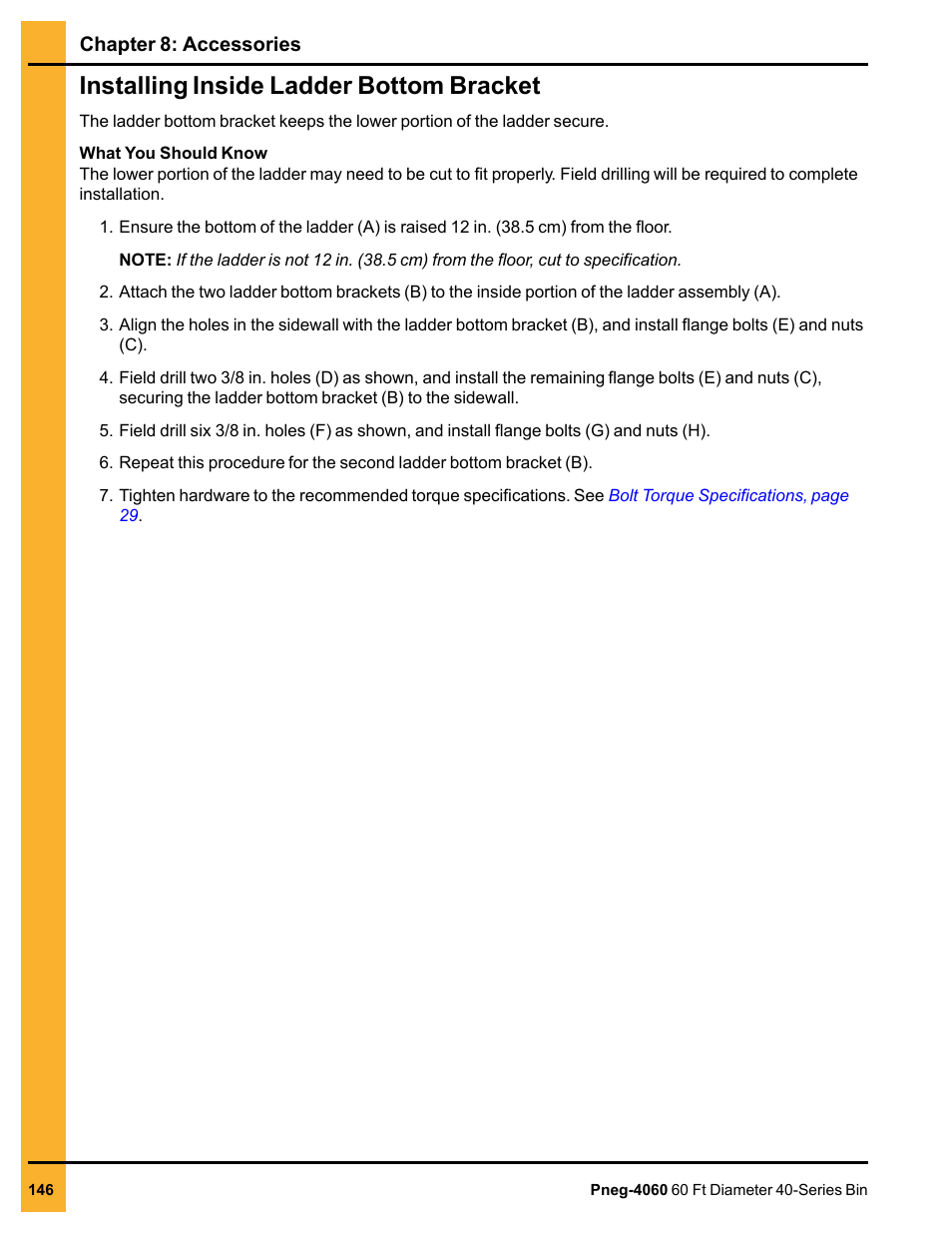 Installing inside ladder bottom bracket | Grain Systems Tanks PNEG-4060 User Manual | Page 146 / 166