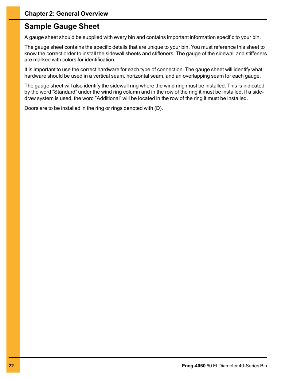 Sample gauge sheet | Grain Systems Tanks PNEG-4060 User Manual | Page 22 / 166