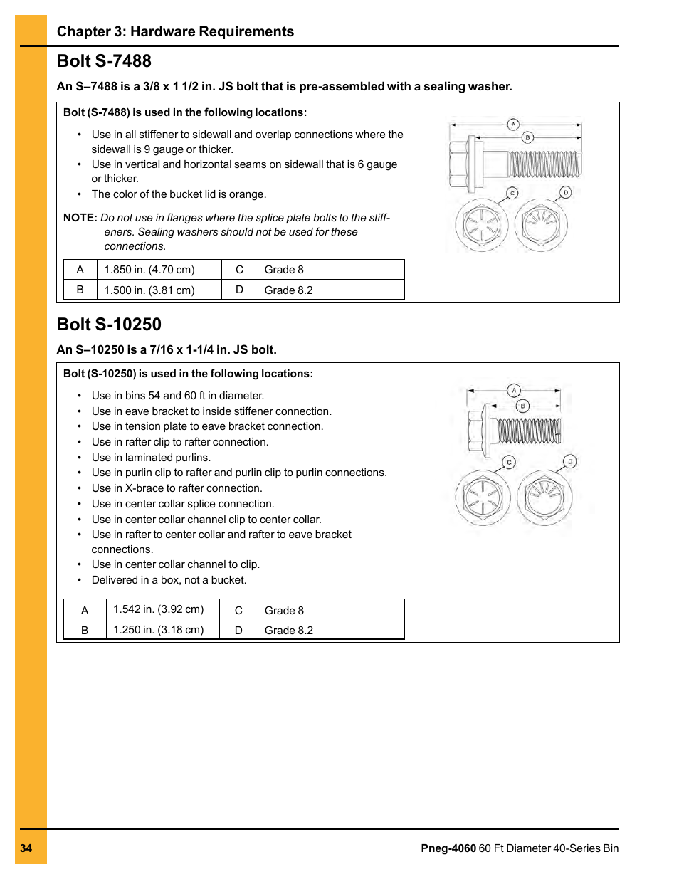 Bolt s-7488, Bolt s-10250, Bolt s-7488 bolt s-10250 | Chapter 3: hardware requirements | Grain Systems Tanks PNEG-4060 User Manual | Page 34 / 166