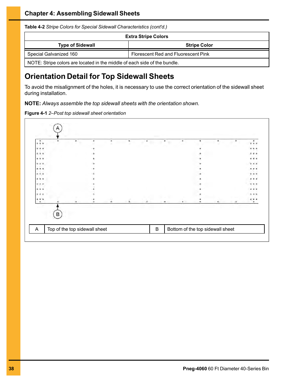 Orientation detail for top sidewall sheets, Chapter 4: assembling sidewall sheets | Grain Systems Tanks PNEG-4060 User Manual | Page 38 / 166