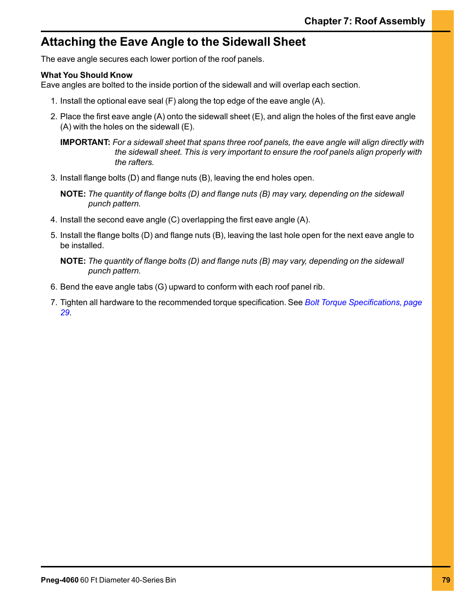 Attaching the eave angle to the sidewall sheet | Grain Systems Tanks PNEG-4060 User Manual | Page 79 / 166