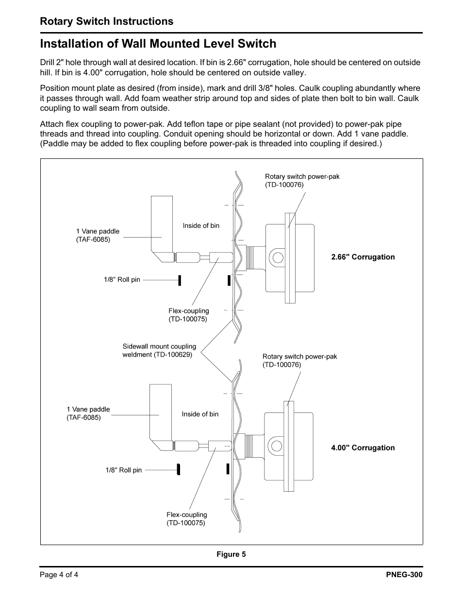 Installation of wall mounted level switch | Grain Systems PNEG-300 User Manual | Page 4 / 4