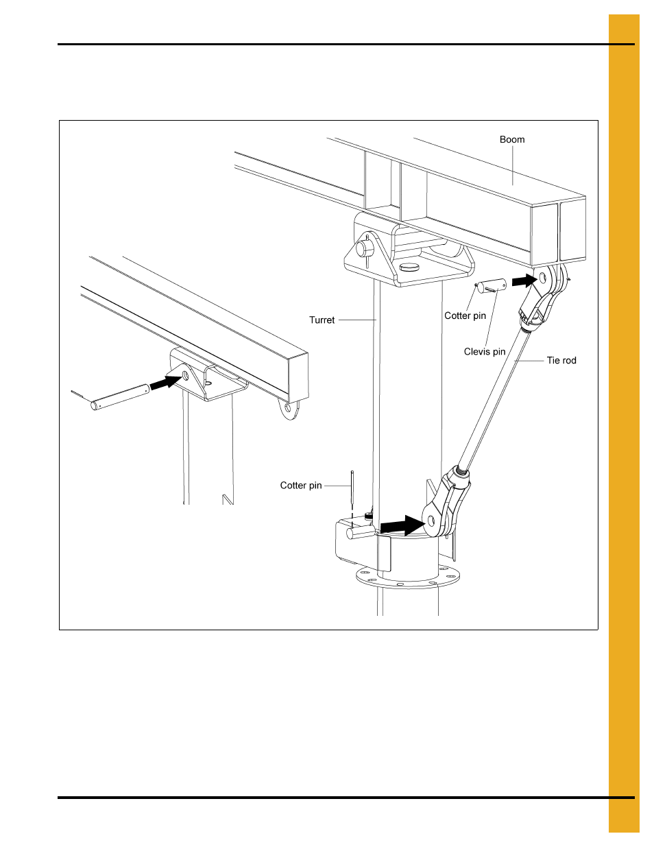 Attach boom assembly to the turret, Attach adjustable tie rod to the boom and turret, Trolley | Grain Systems Bucket Elevtors, Conveyors, Series II Sweeps PNEG-1783 User Manual | Page 13 / 16