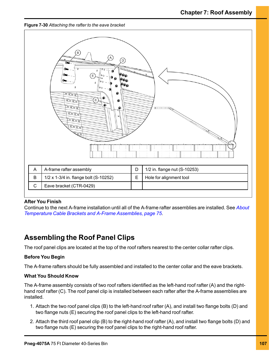 Assembling the roof panel clips, Chapter 7: roof assembly | Grain Systems Tanks PNEG-4075A User Manual | Page 107 / 166