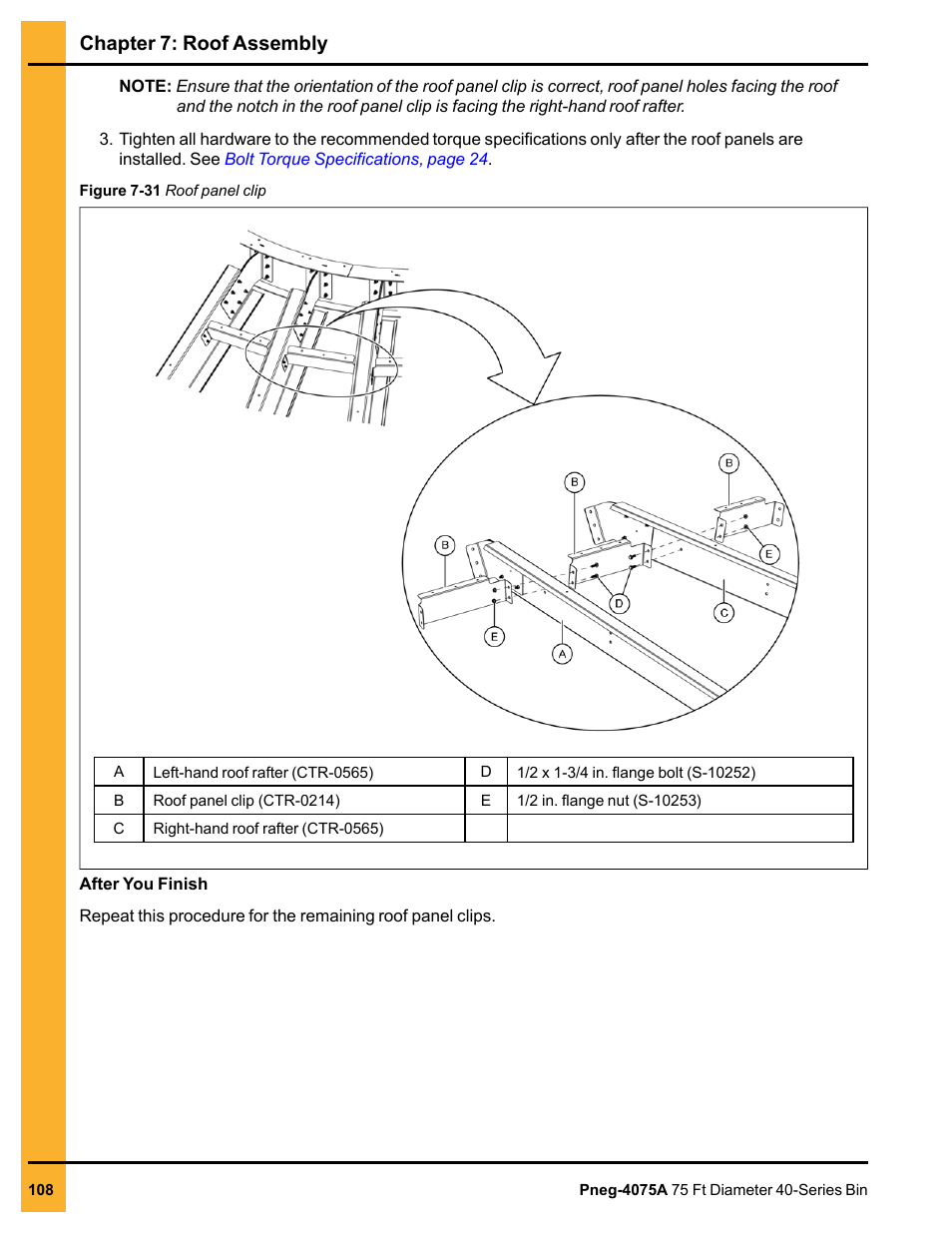 Chapter 7: roof assembly | Grain Systems Tanks PNEG-4075A User Manual | Page 108 / 166
