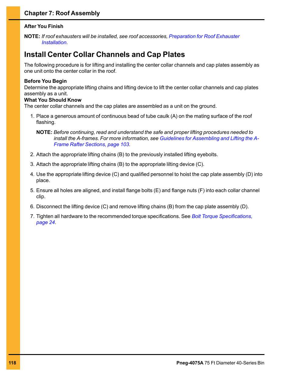 Install center collar channels and cap plates | Grain Systems Tanks PNEG-4075A User Manual | Page 118 / 166