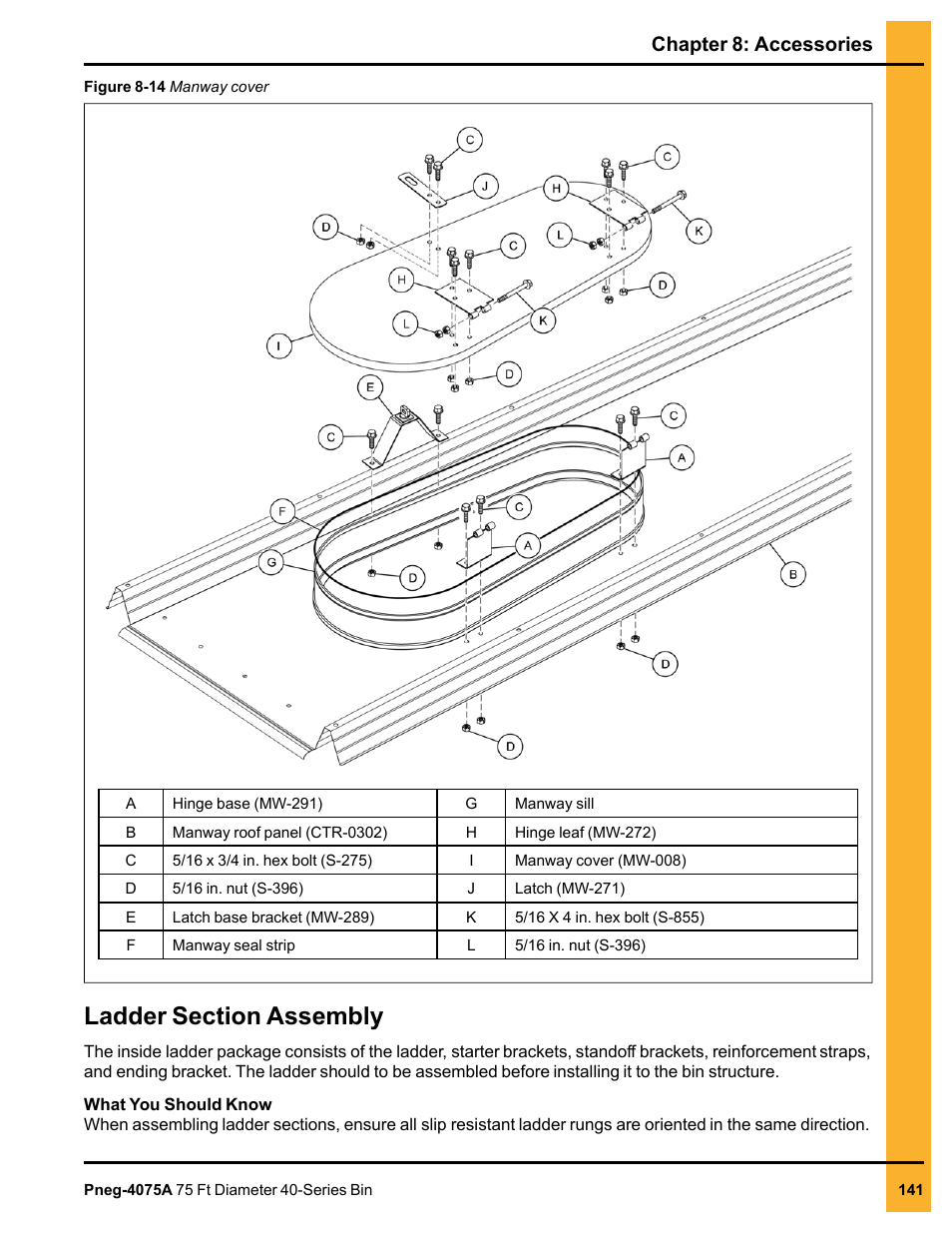 Ladder section assembly, Chapter 8: accessories | Grain Systems Tanks PNEG-4075A User Manual | Page 141 / 166