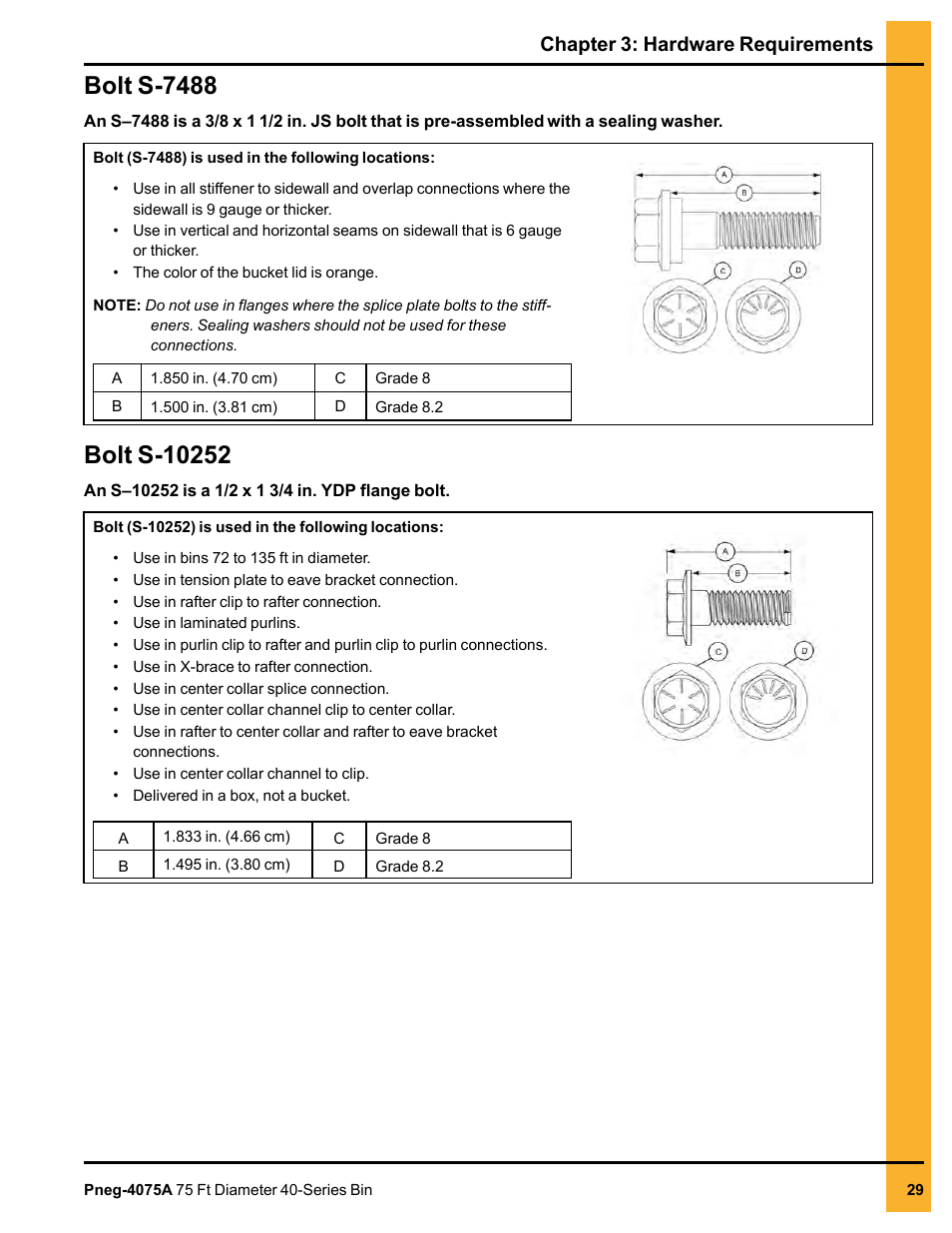 Bolt s-7488, Bolt s-10252, Bolt s-7488 bolt s-10252 | Chapter 3: hardware requirements | Grain Systems Tanks PNEG-4075A User Manual | Page 29 / 166