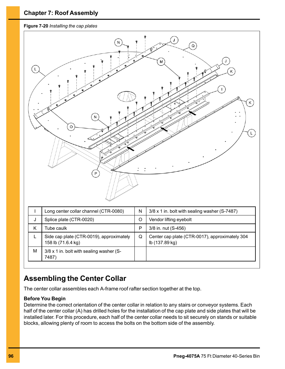 Assembling the center collar, Chapter 7: roof assembly | Grain Systems Tanks PNEG-4075A User Manual | Page 96 / 166