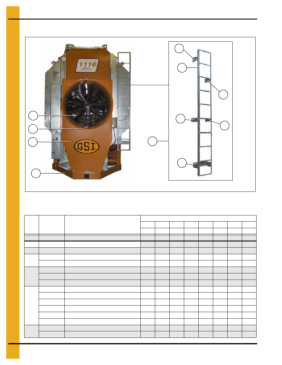 Ladder and fan assemblies, Main structure assembly, Ladder and fan assembly parts list | Grain Systems PNEG-1934 User Manual | Page 40 / 146