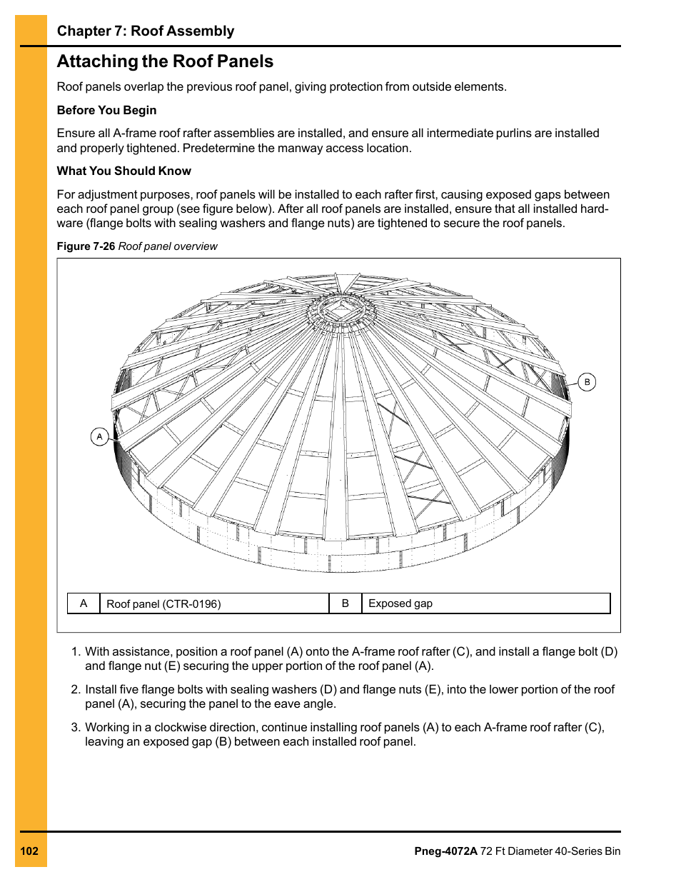 Attaching the roof panels | Grain Systems Tanks PNEG-4072A User Manual | Page 102 / 160