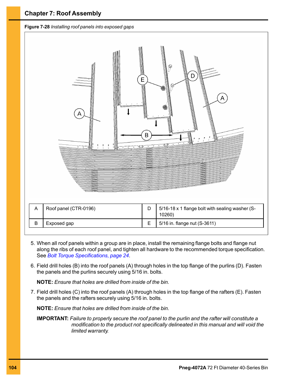 Chapter 7: roof assembly | Grain Systems Tanks PNEG-4072A User Manual | Page 104 / 160