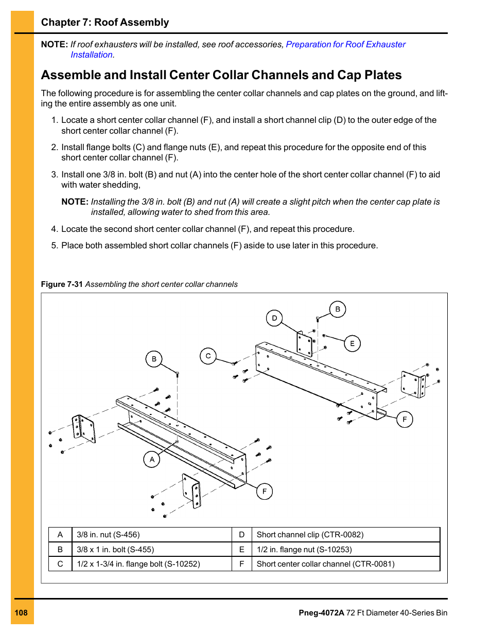 Assemble and, Chapter 7: roof assembly | Grain Systems Tanks PNEG-4072A User Manual | Page 108 / 160