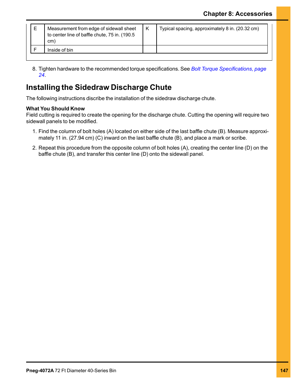 Installing the sidedraw discharge chute | Grain Systems Tanks PNEG-4072A User Manual | Page 147 / 160