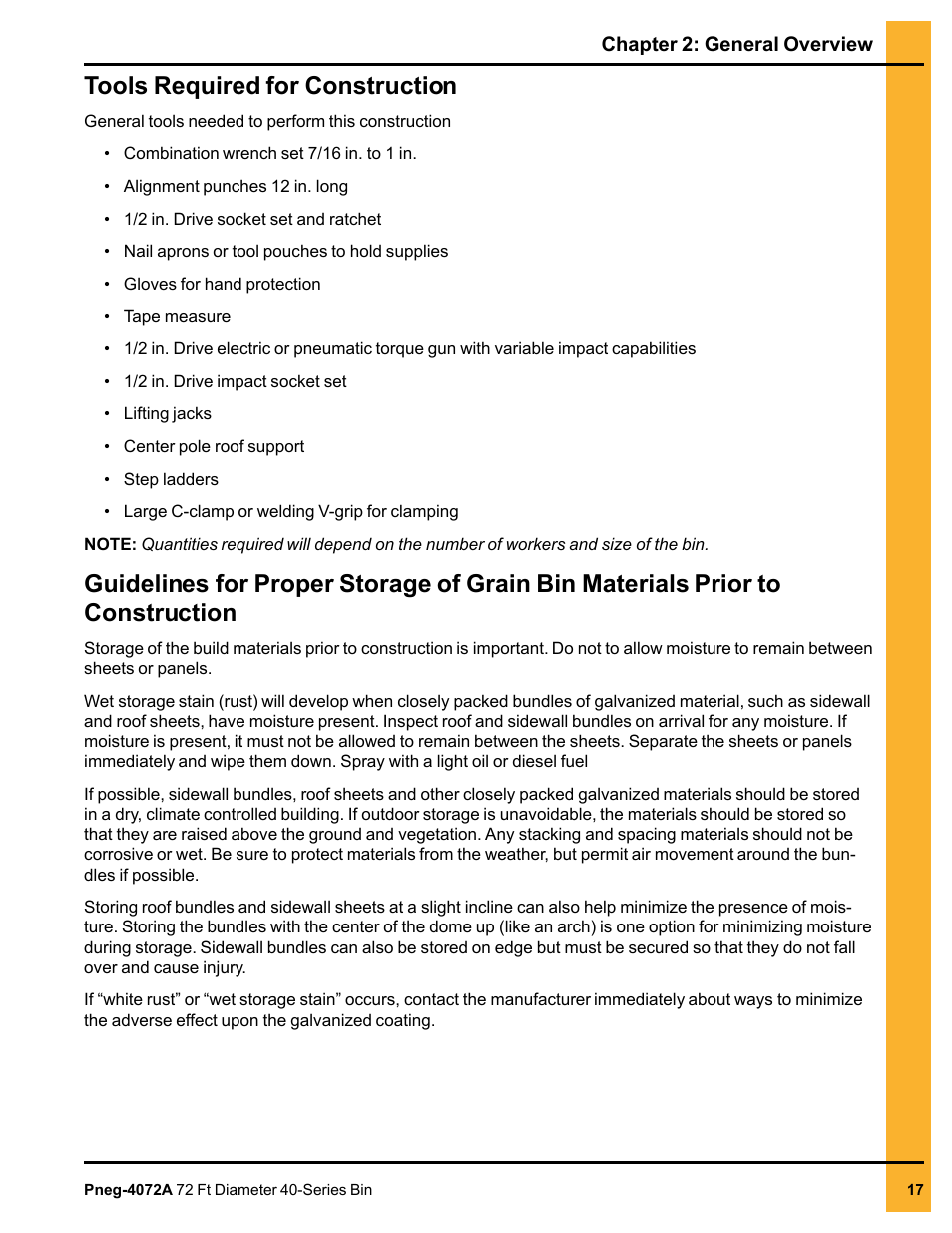 Tools required for construction | Grain Systems Tanks PNEG-4072A User Manual | Page 17 / 160