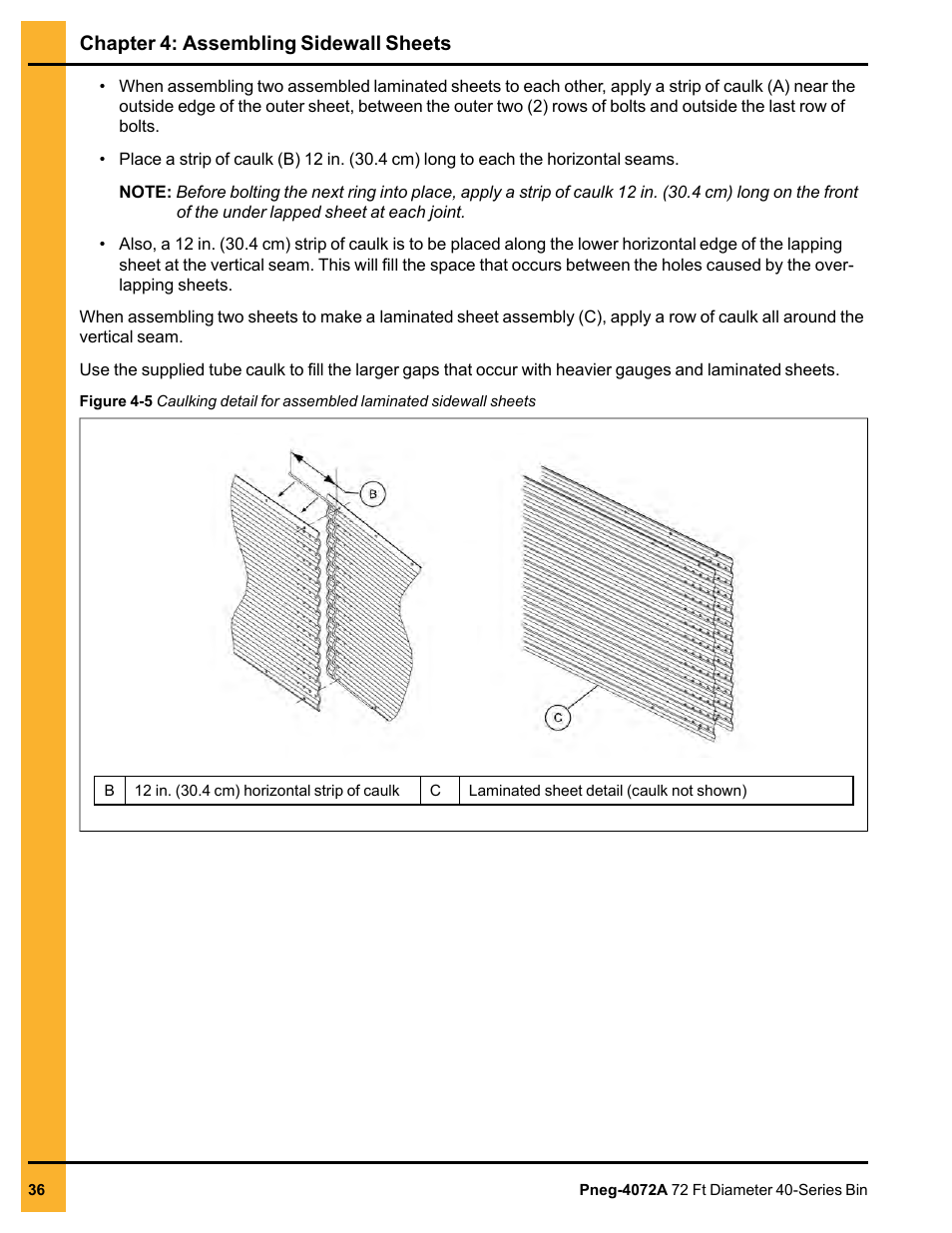 Chapter 4: assembling sidewall sheets | Grain Systems Tanks PNEG-4072A User Manual | Page 36 / 160