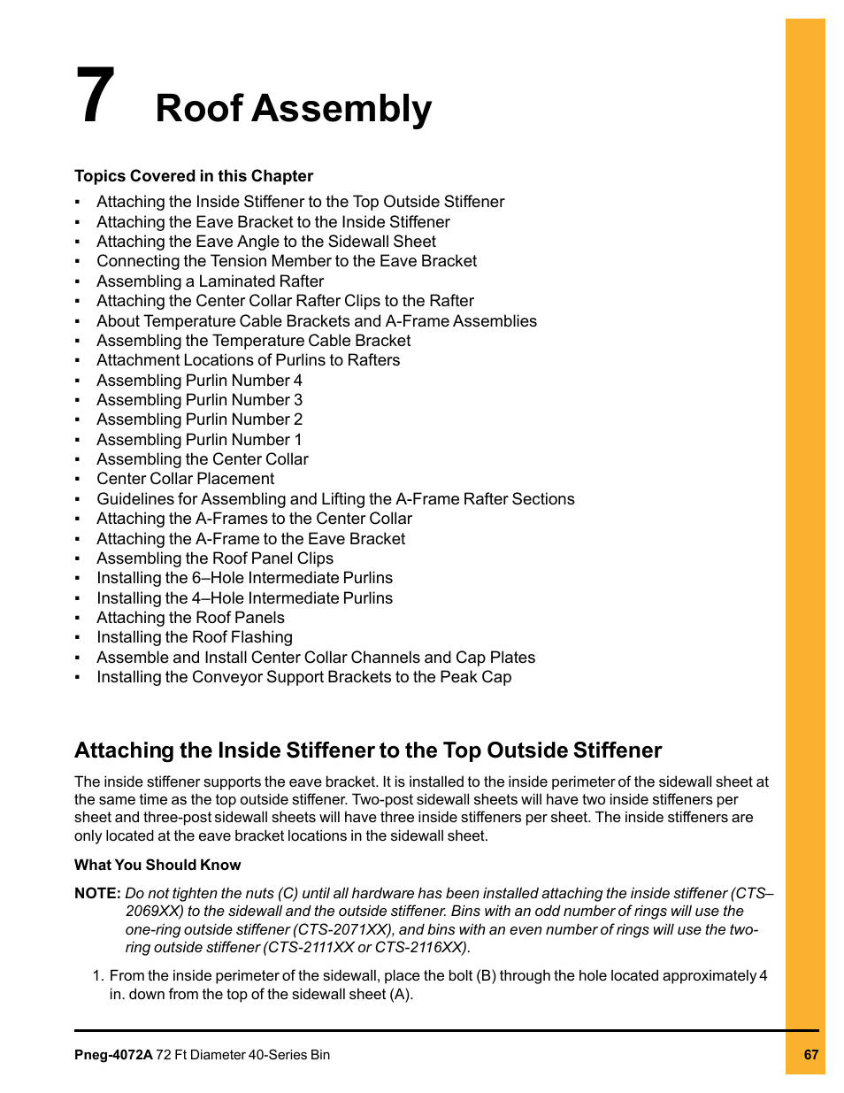 Chapter 7 roof assembly, Chapter 7, Roof assembly | Grain Systems Tanks PNEG-4072A User Manual | Page 67 / 160