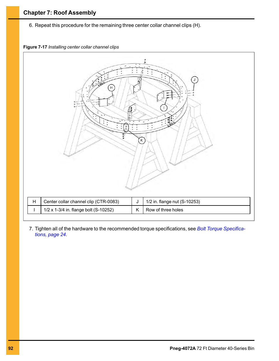 Chapter 7: roof assembly | Grain Systems Tanks PNEG-4072A User Manual | Page 92 / 160