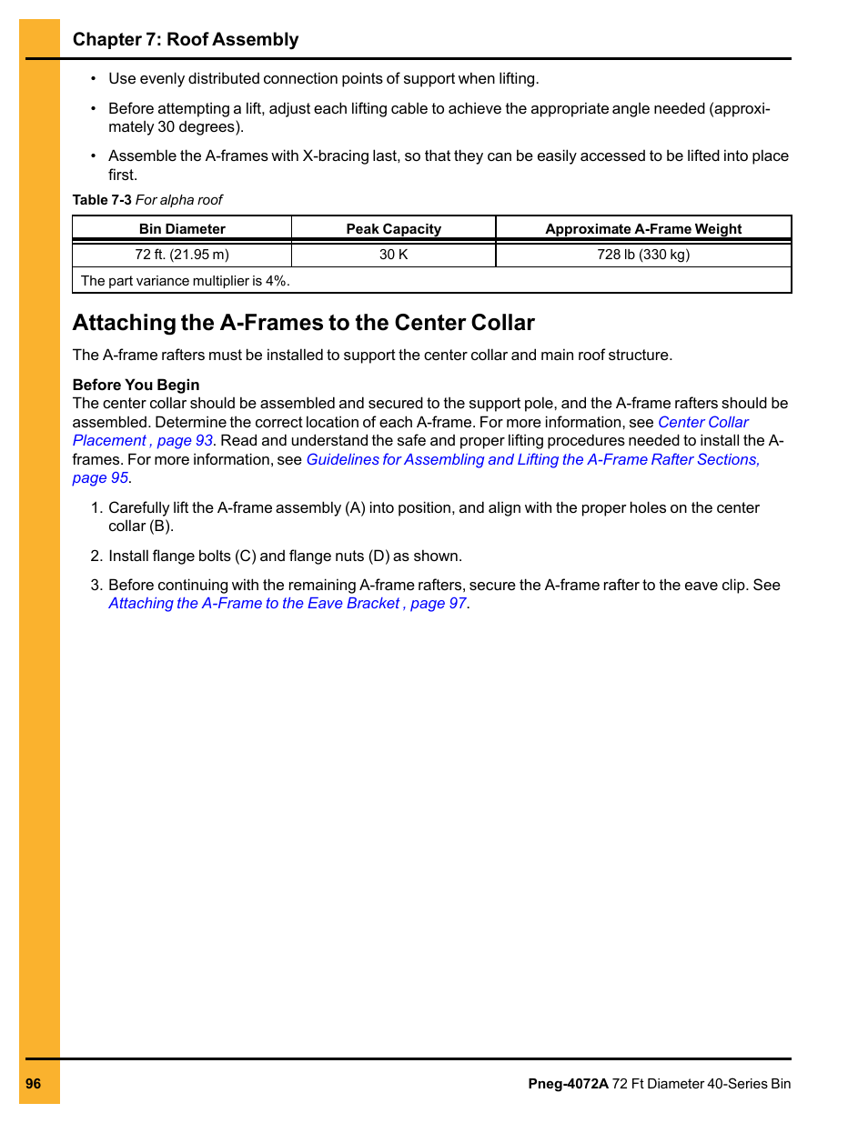 Attaching the a-frames to the center collar | Grain Systems Tanks PNEG-4072A User Manual | Page 96 / 160