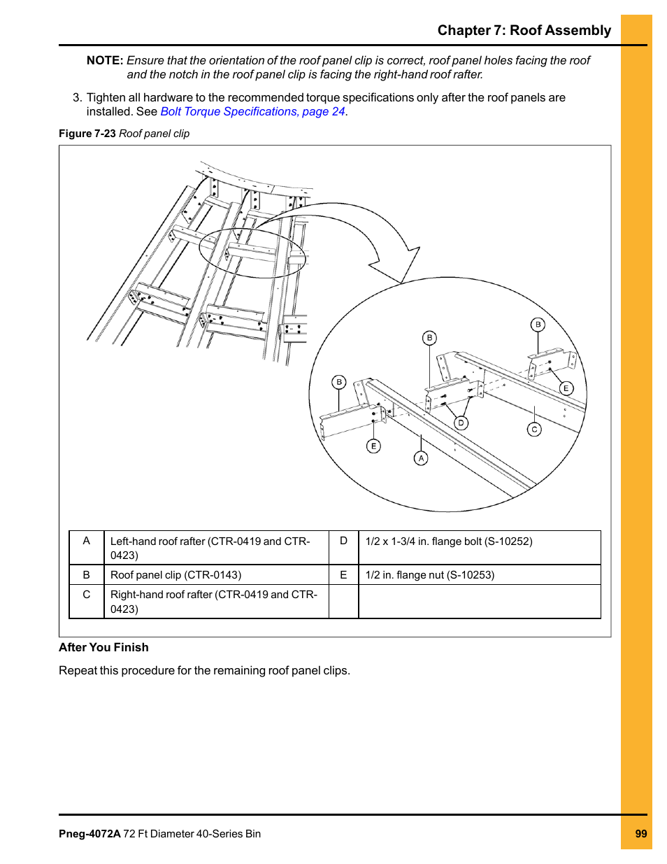 Chapter 7: roof assembly | Grain Systems Tanks PNEG-4072A User Manual | Page 99 / 160