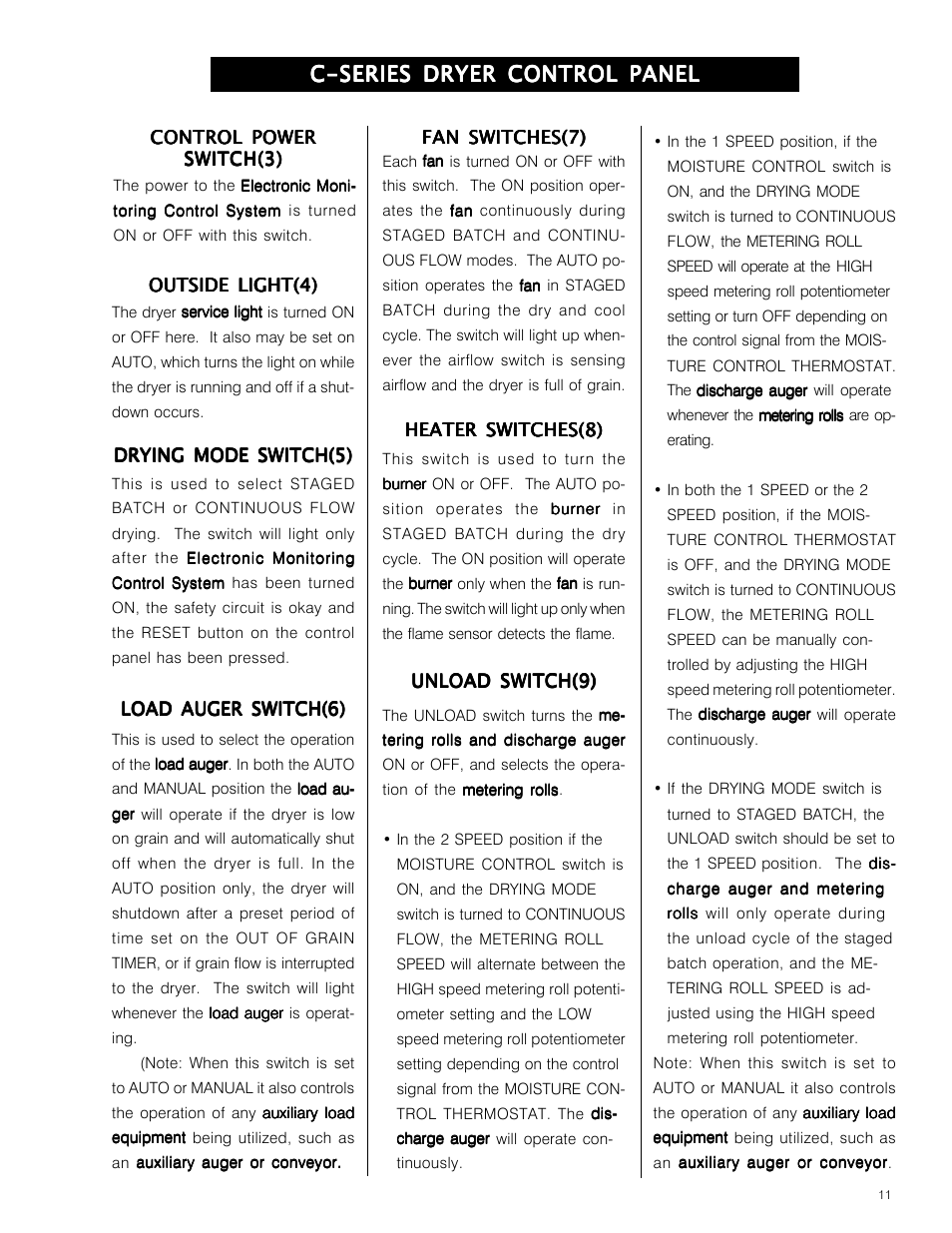 C-series dryer control panel | Grain Systems PNEG-573 User Manual | Page 11 / 86