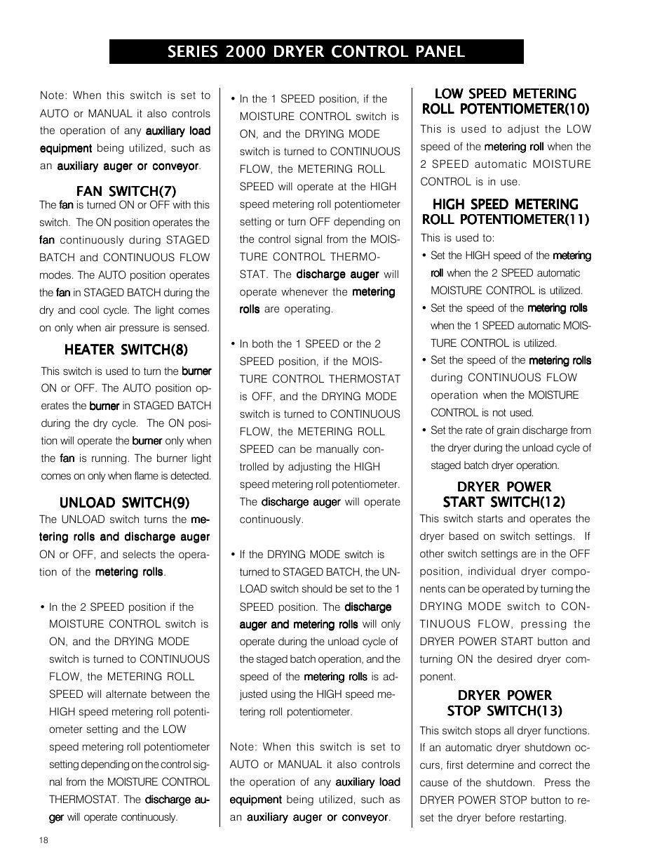 Series 2000 dryer control panel | Grain Systems PNEG-573 User Manual | Page 18 / 86