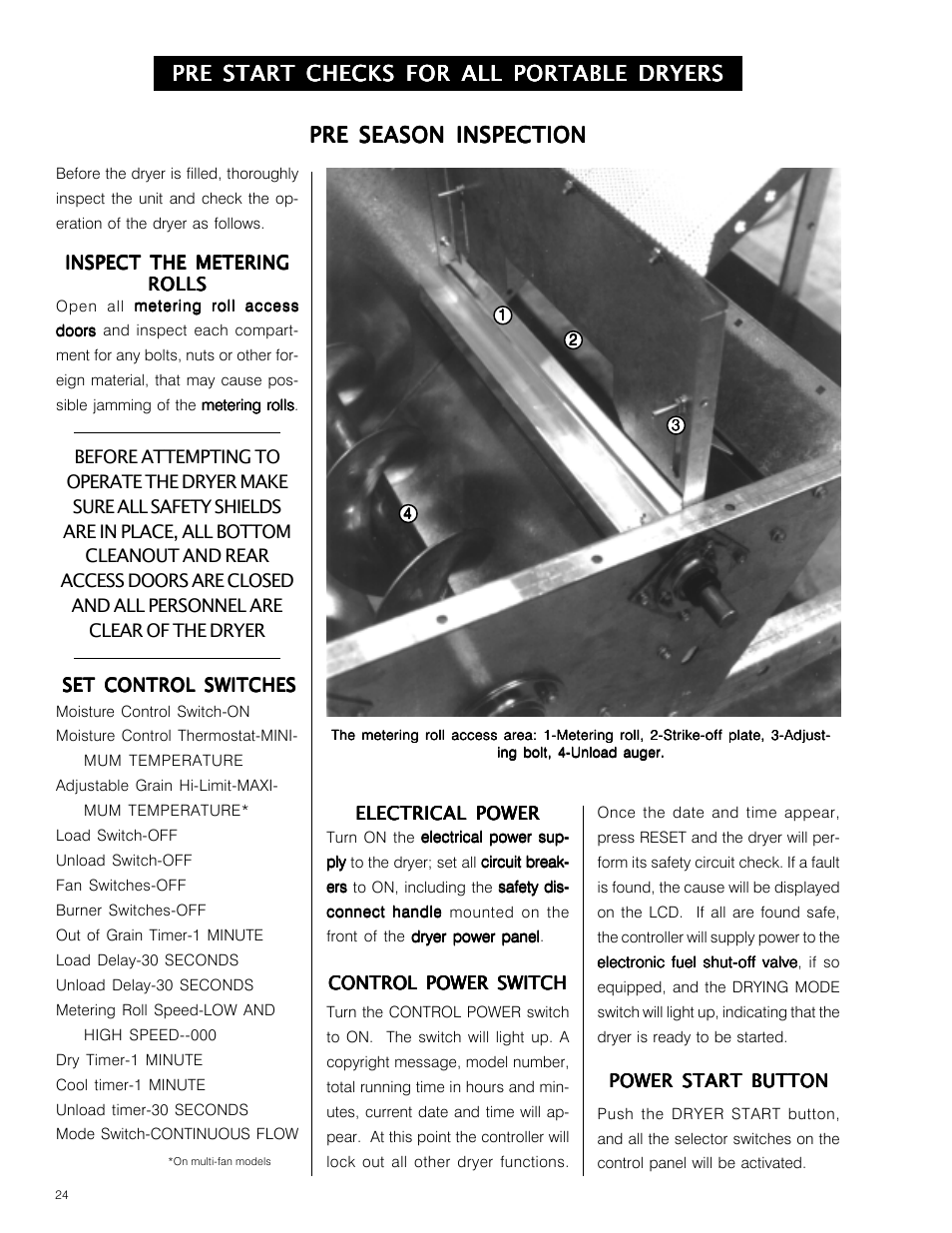 Pre start checks for all portable dryers | Grain Systems PNEG-573 User Manual | Page 24 / 86