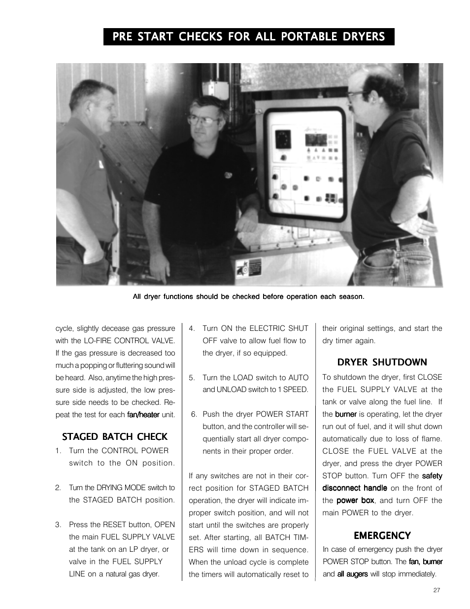 Pre start checks for all portable dryers | Grain Systems PNEG-573 User Manual | Page 27 / 86
