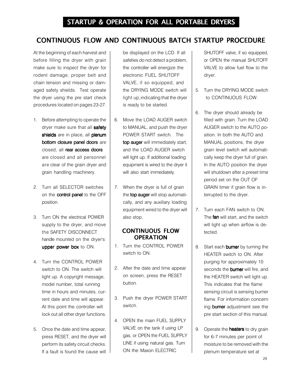 Startup & operation for all portable dryers | Grain Systems PNEG-573 User Manual | Page 29 / 86