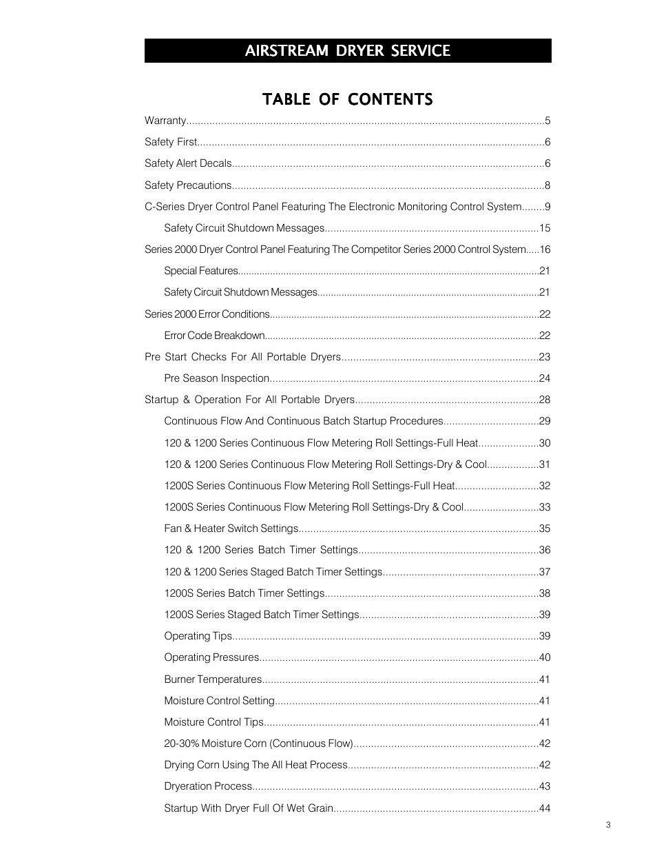 Airstream dryer service | Grain Systems PNEG-573 User Manual | Page 3 / 86