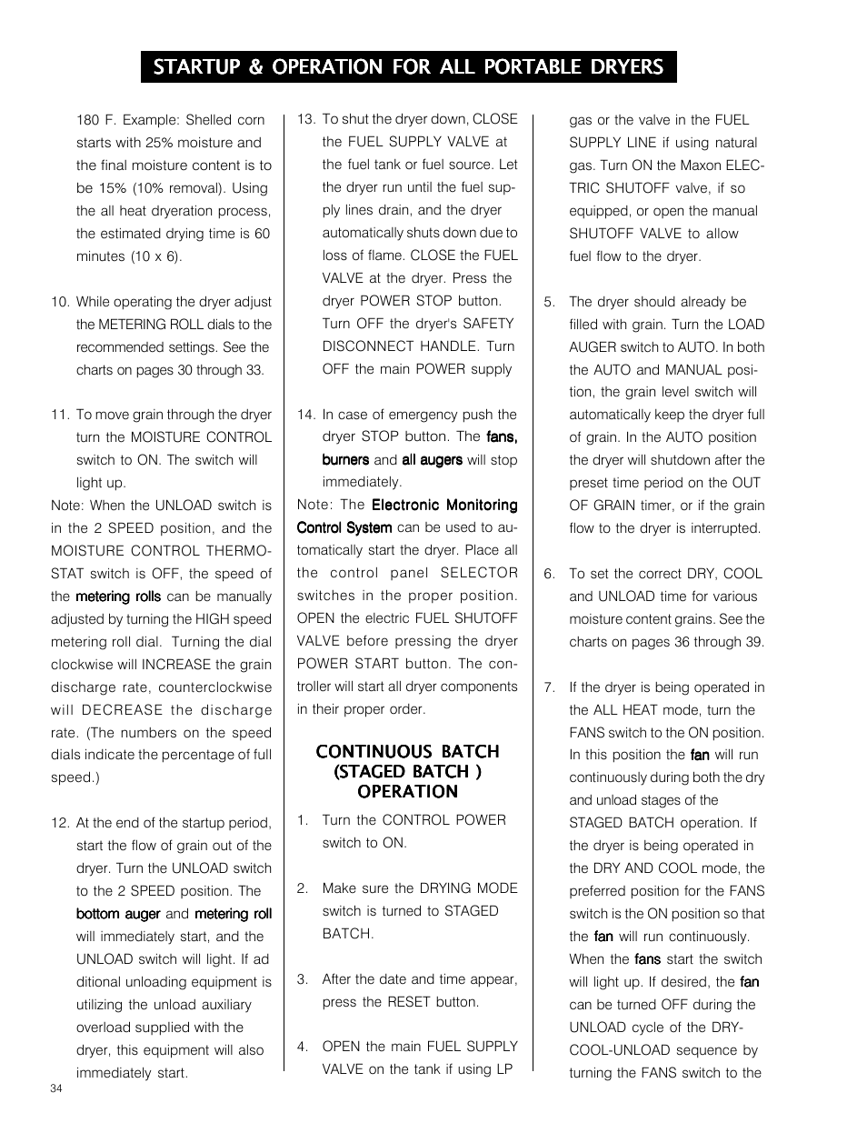 Startup & operation for all portable dryers | Grain Systems PNEG-573 User Manual | Page 34 / 86