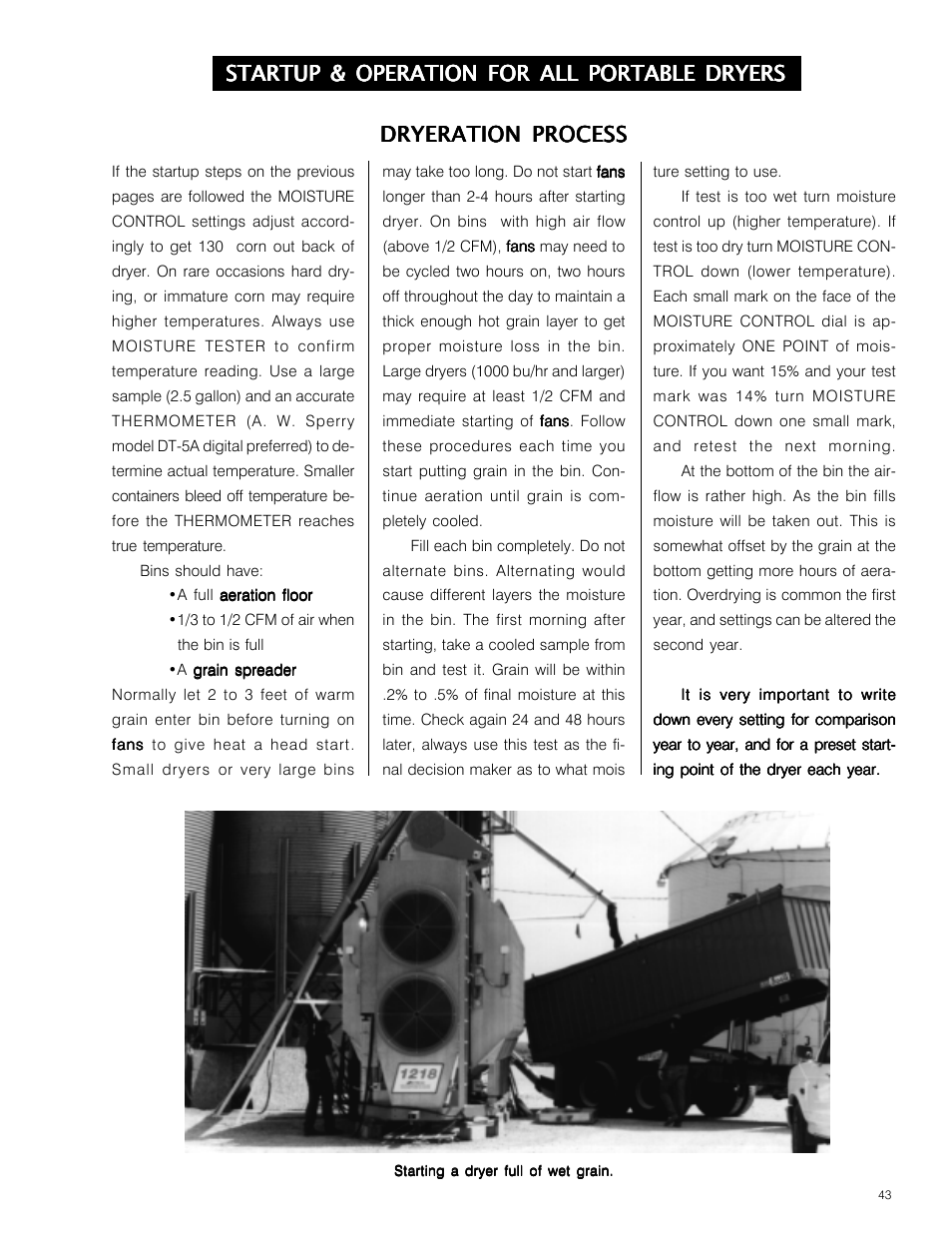 Dryeration process, Startup & operation for all portable dryers | Grain Systems PNEG-573 User Manual | Page 43 / 86