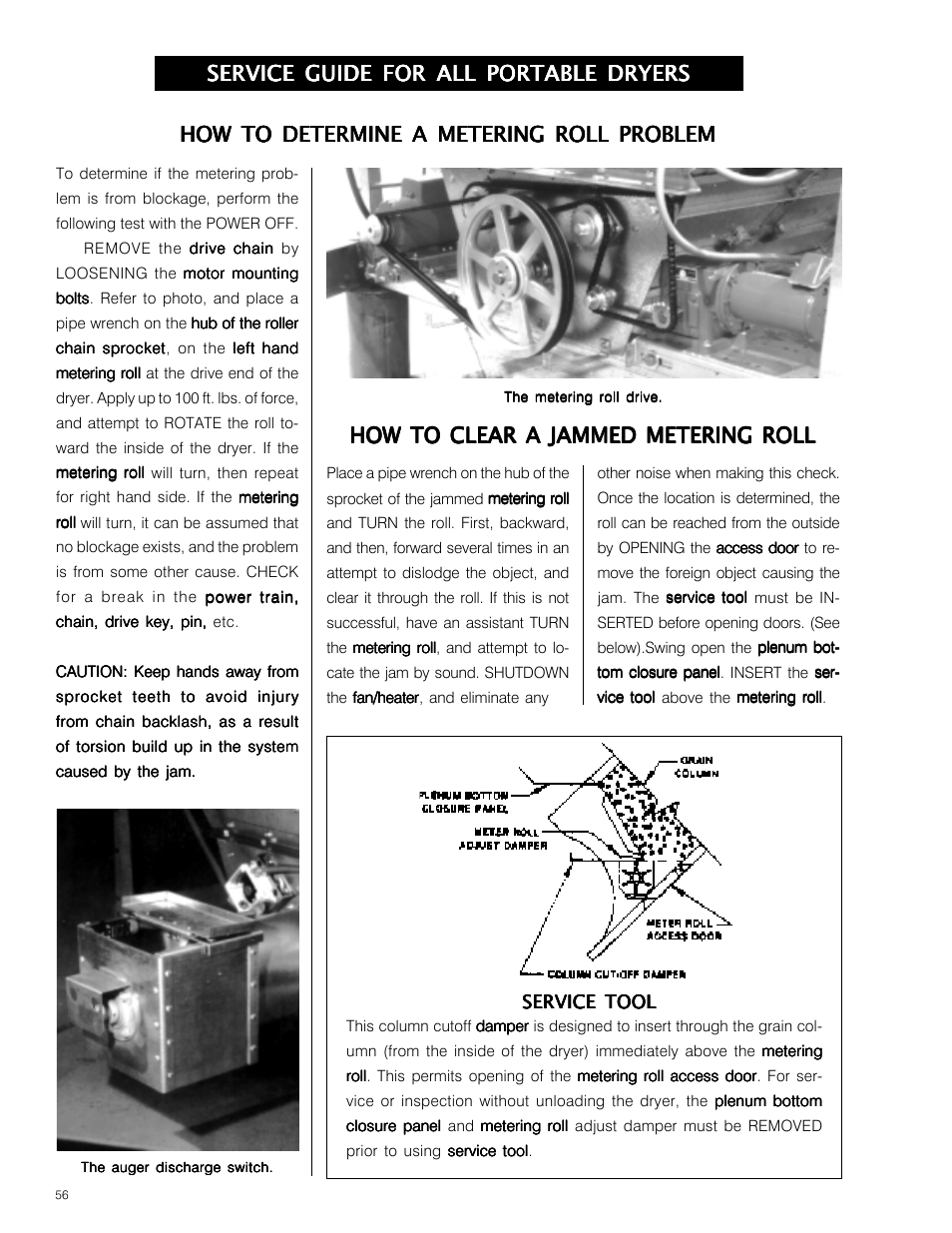 Service guide for all portable dryers, How to clear a jammed metering roll | Grain Systems PNEG-573 User Manual | Page 56 / 86