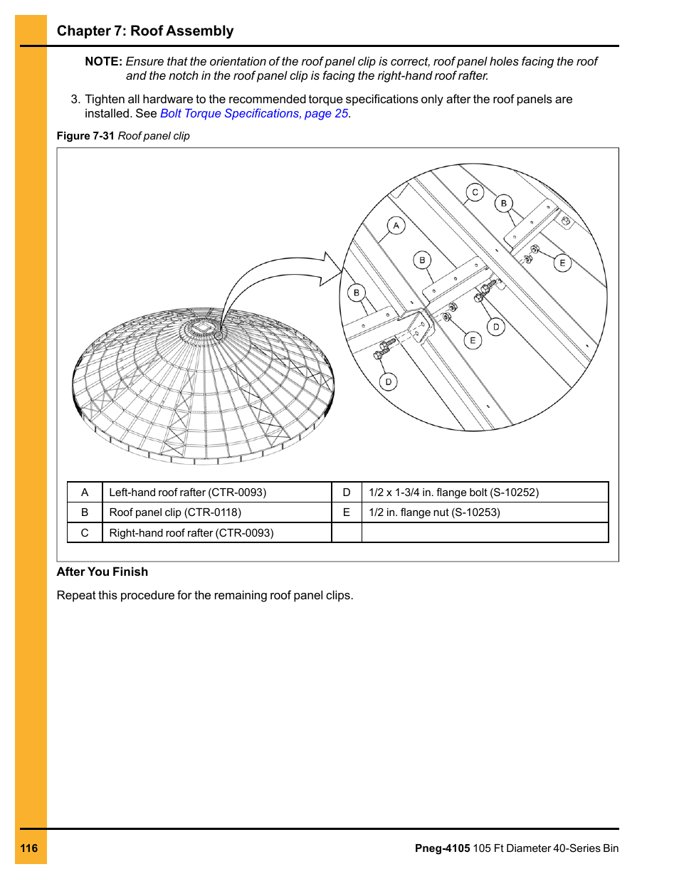 Chapter 7: roof assembly | Grain Systems Tanks PNEG-4105 User Manual | Page 116 / 178