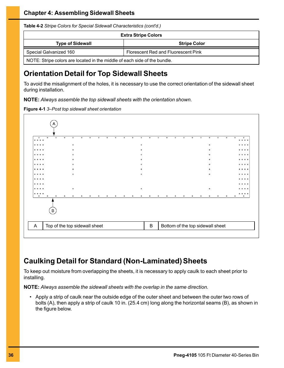 Orientation detail for top sidewall sheets, Chapter 4: assembling sidewall sheets | Grain Systems Tanks PNEG-4105 User Manual | Page 36 / 178
