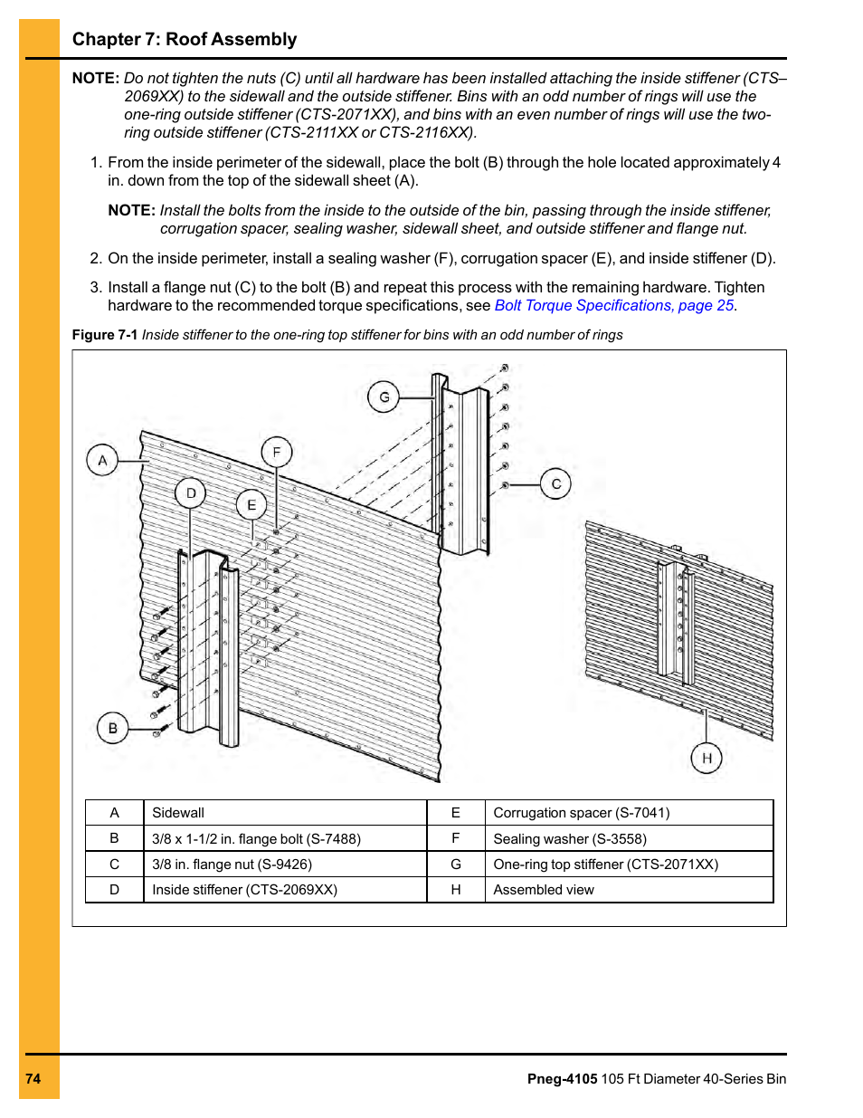 Chapter 7: roof assembly | Grain Systems Tanks PNEG-4105 User Manual | Page 74 / 178