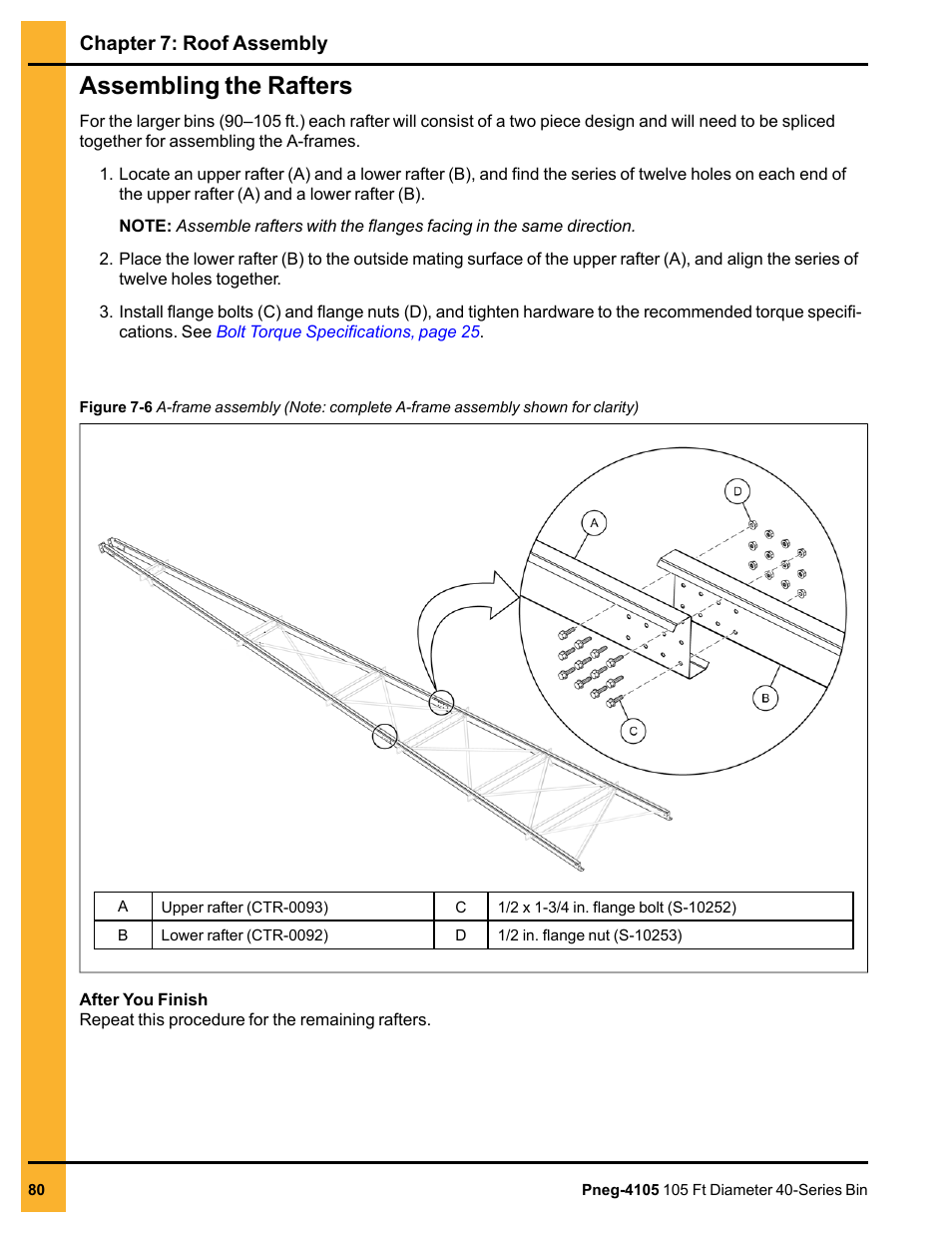 Assembling the rafters, Chapter 7: roof assembly | Grain Systems Tanks PNEG-4105 User Manual | Page 80 / 178