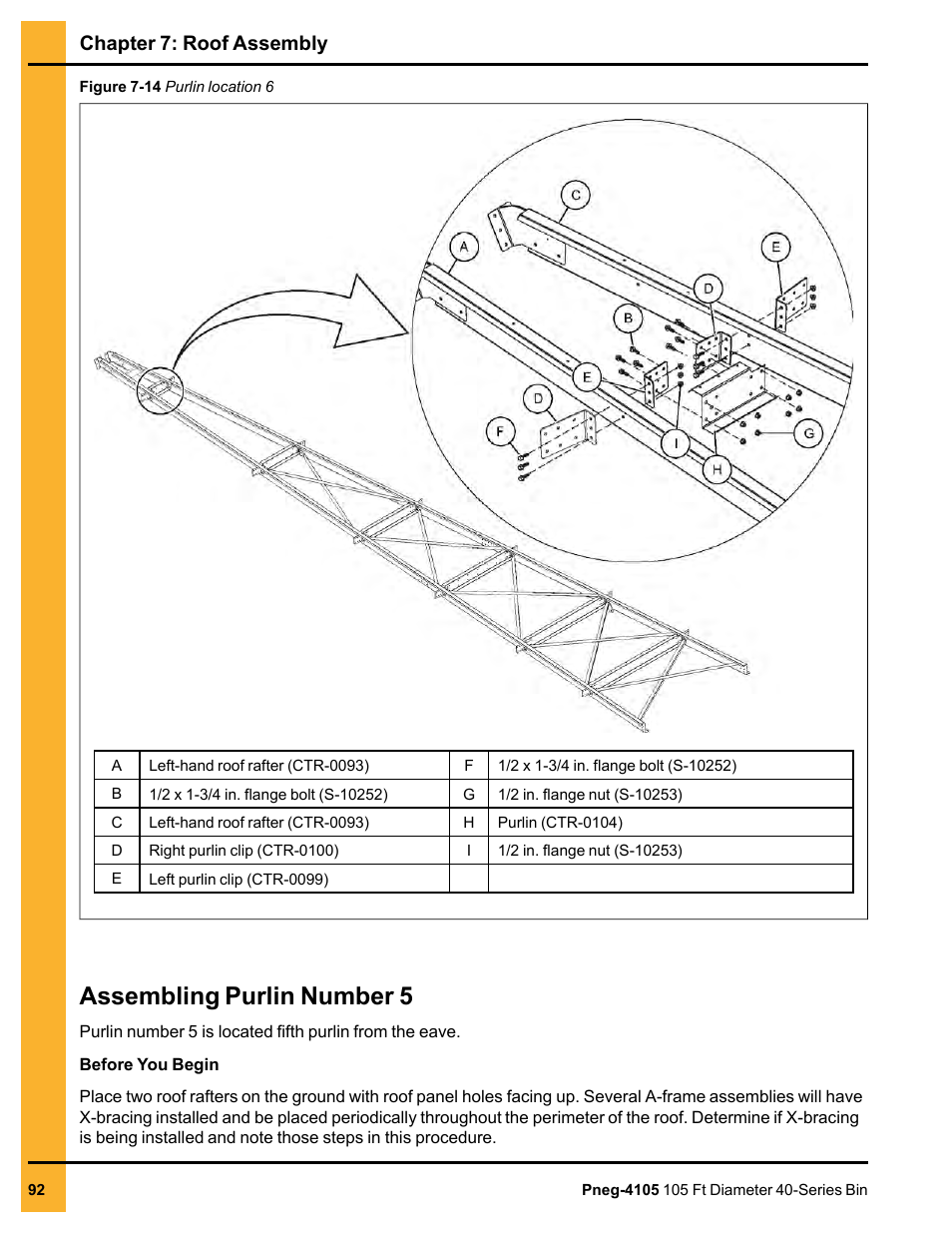 Assembling purlin number 5, Chapter 7: roof assembly | Grain Systems Tanks PNEG-4105 User Manual | Page 92 / 178