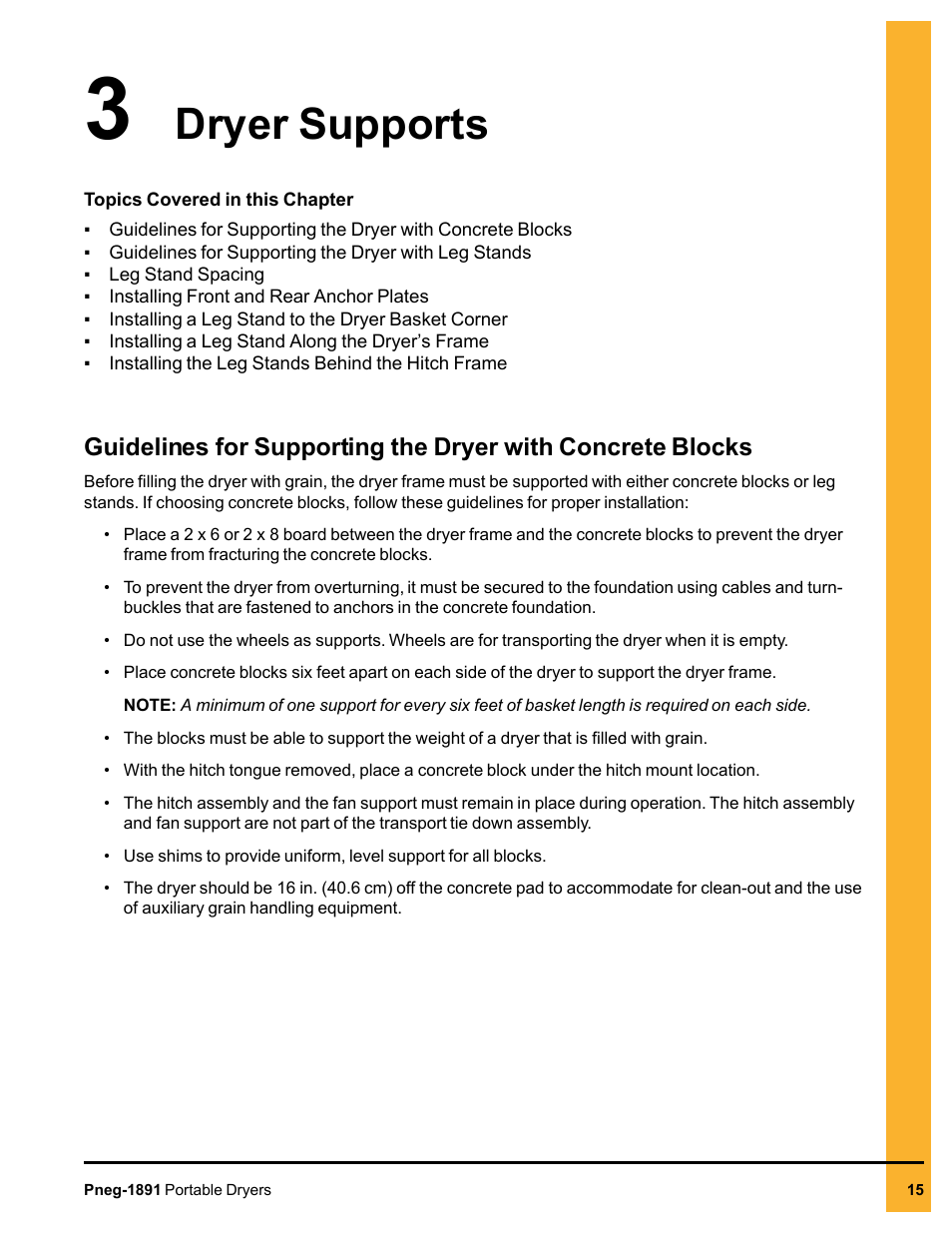 Chapter 3 dryer supports, Chapter 3, Dryer supports | Grain Systems PNEG-1891 User Manual | Page 15 / 68