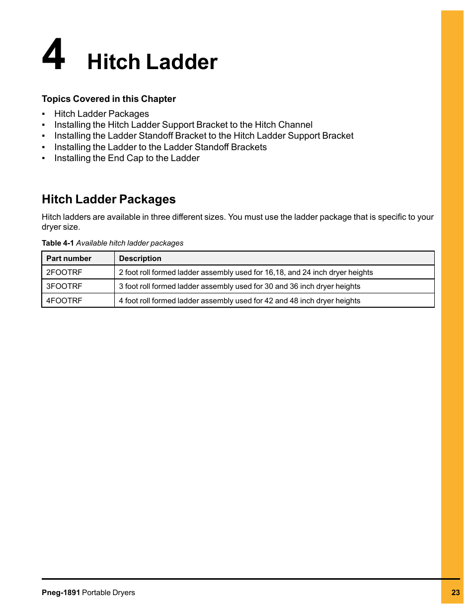 Chapter 4 hitch ladder, Hitch ladder packages, Chapter 4 | Hitch ladder hitch ladder packages, Hitch ladder | Grain Systems PNEG-1891 User Manual | Page 23 / 68