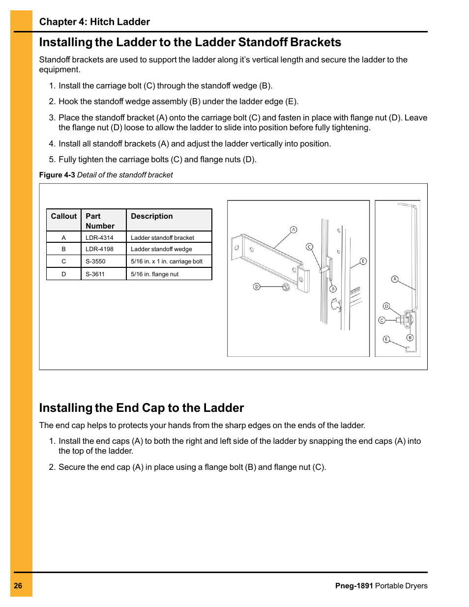 Installing the end cap to the ladder, Chapter 4: hitch ladder | Grain Systems PNEG-1891 User Manual | Page 26 / 68