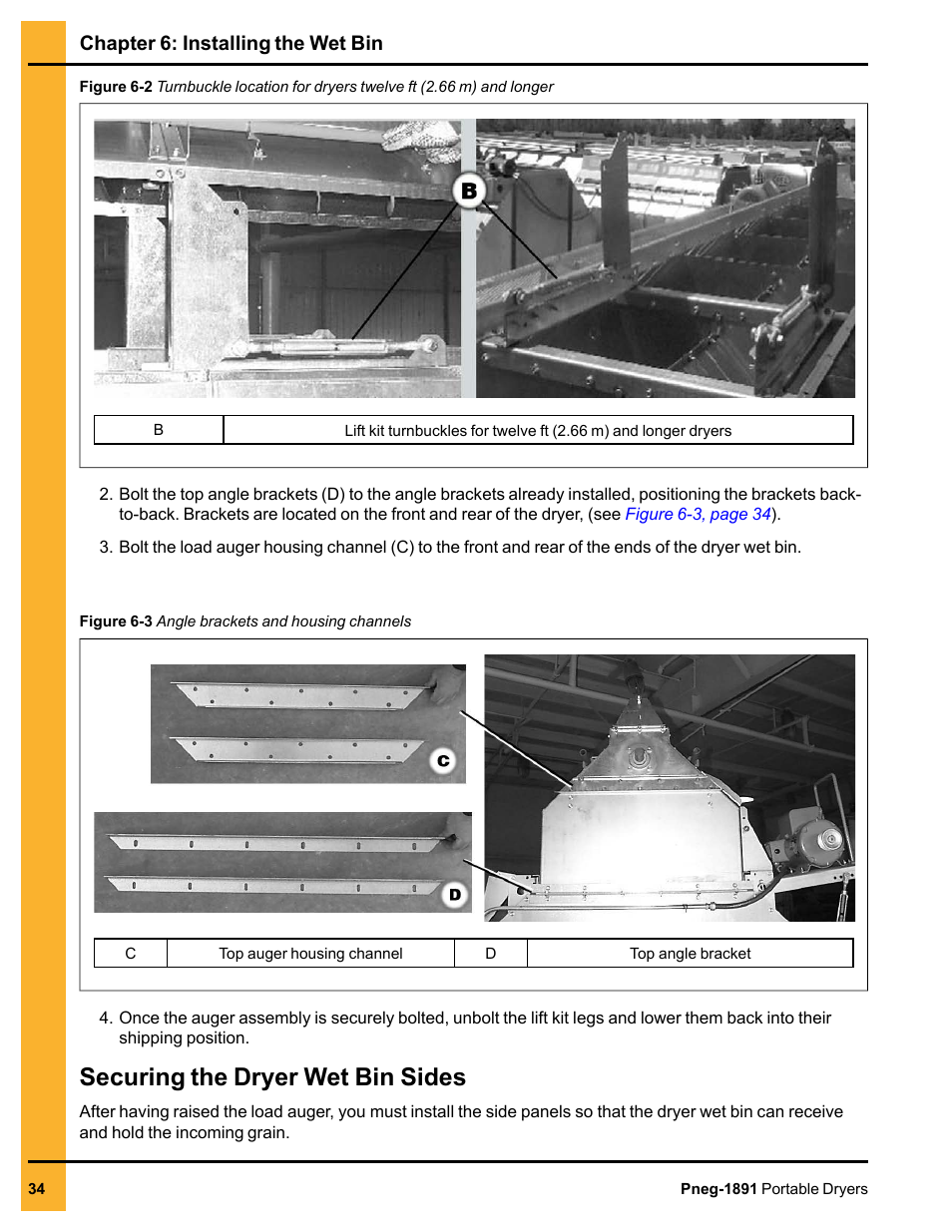 Securing the dryer wet bin sides, Chapter 6: installing the wet bin | Grain Systems PNEG-1891 User Manual | Page 34 / 68