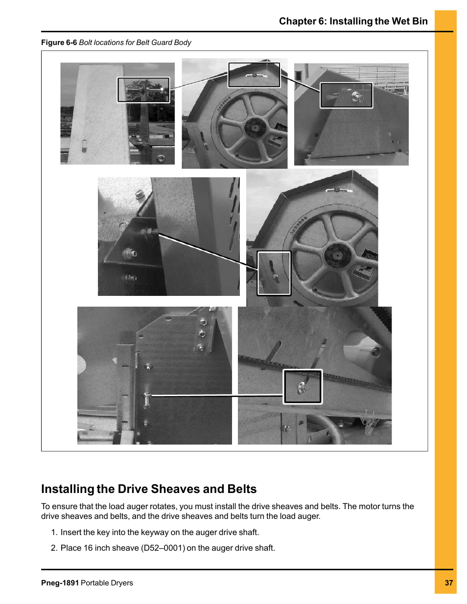 Installing the drive sheaves and belts | Grain Systems PNEG-1891 User Manual | Page 37 / 68