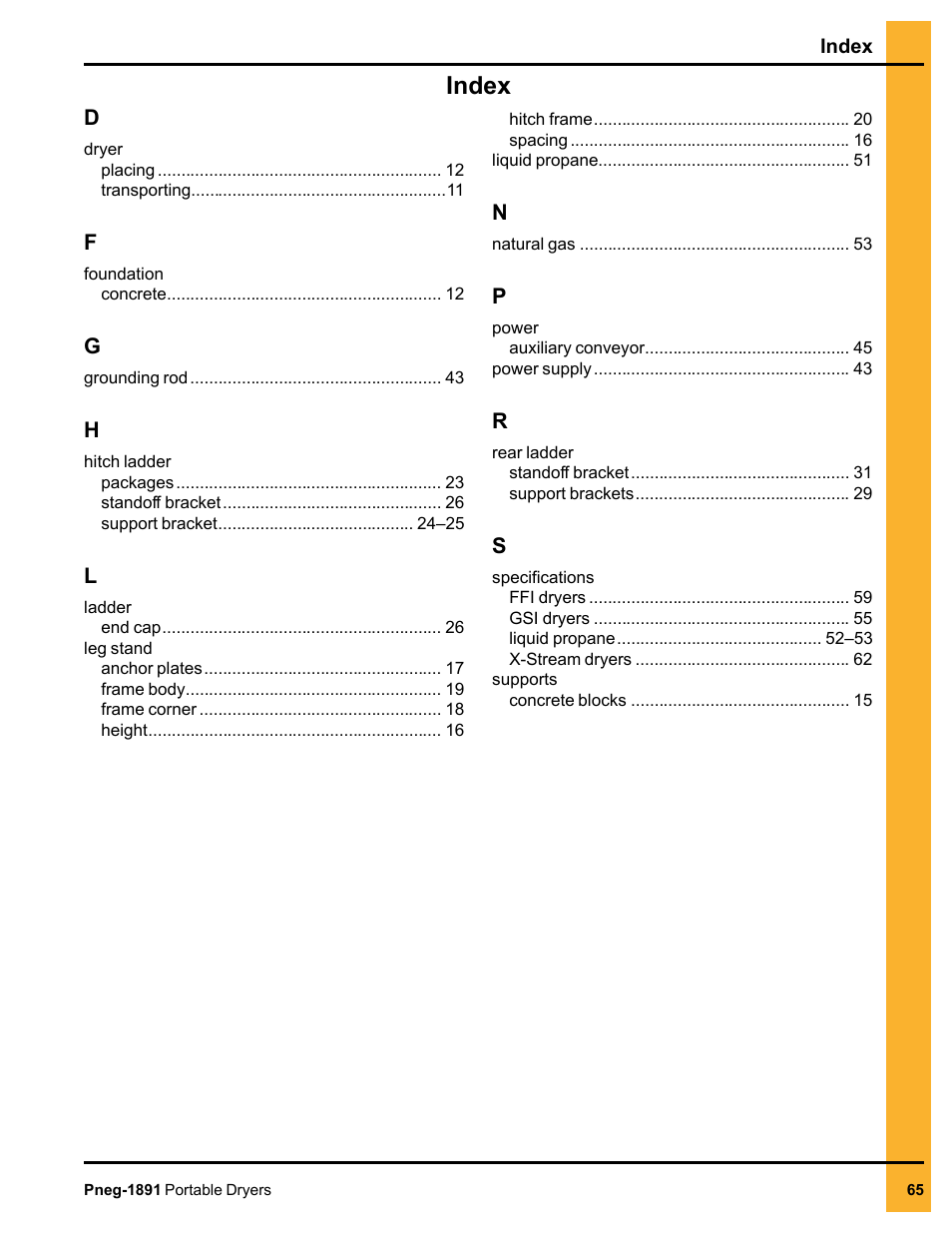 Index | Grain Systems PNEG-1891 User Manual | Page 65 / 68