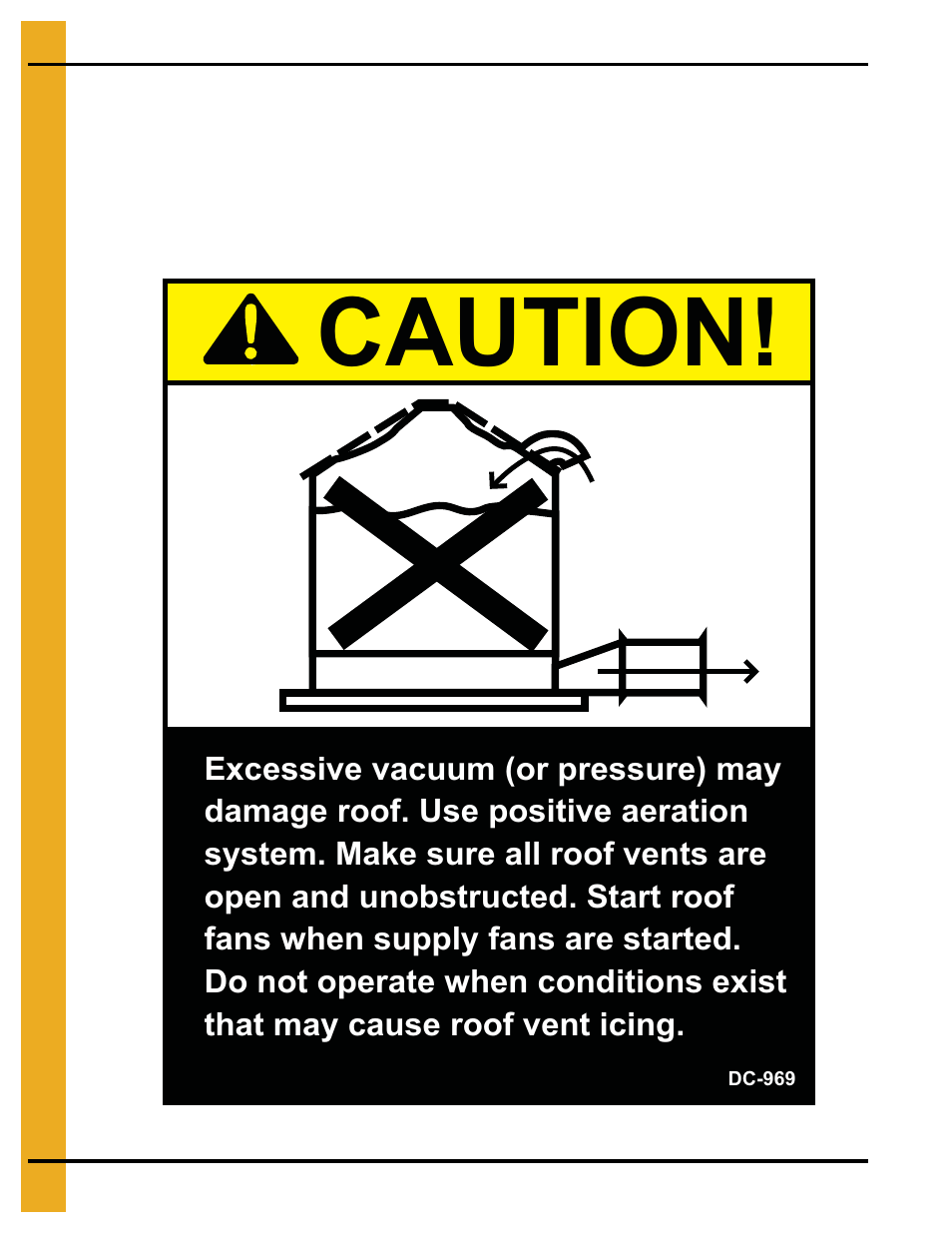 Decals, Chapter 2 decals, Roof damage warning and disclaimer | Caution | Grain Systems Bin Accessories PNEG-044 User Manual | Page 8 / 28