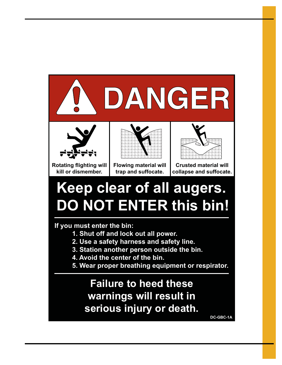 Keep clear of all augers. do not enter this bin | Grain Systems Bin Accessories PNEG-044 User Manual | Page 9 / 28